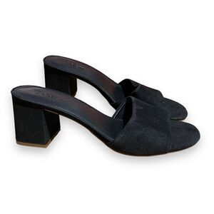 J.Crew‎ Sandals Women's 7 Black Mule Suede Block Heel Open Toe Slip-on BN858